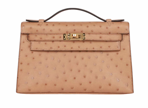 22cms Mini Pochette  Autruche Chai Gold Hardware