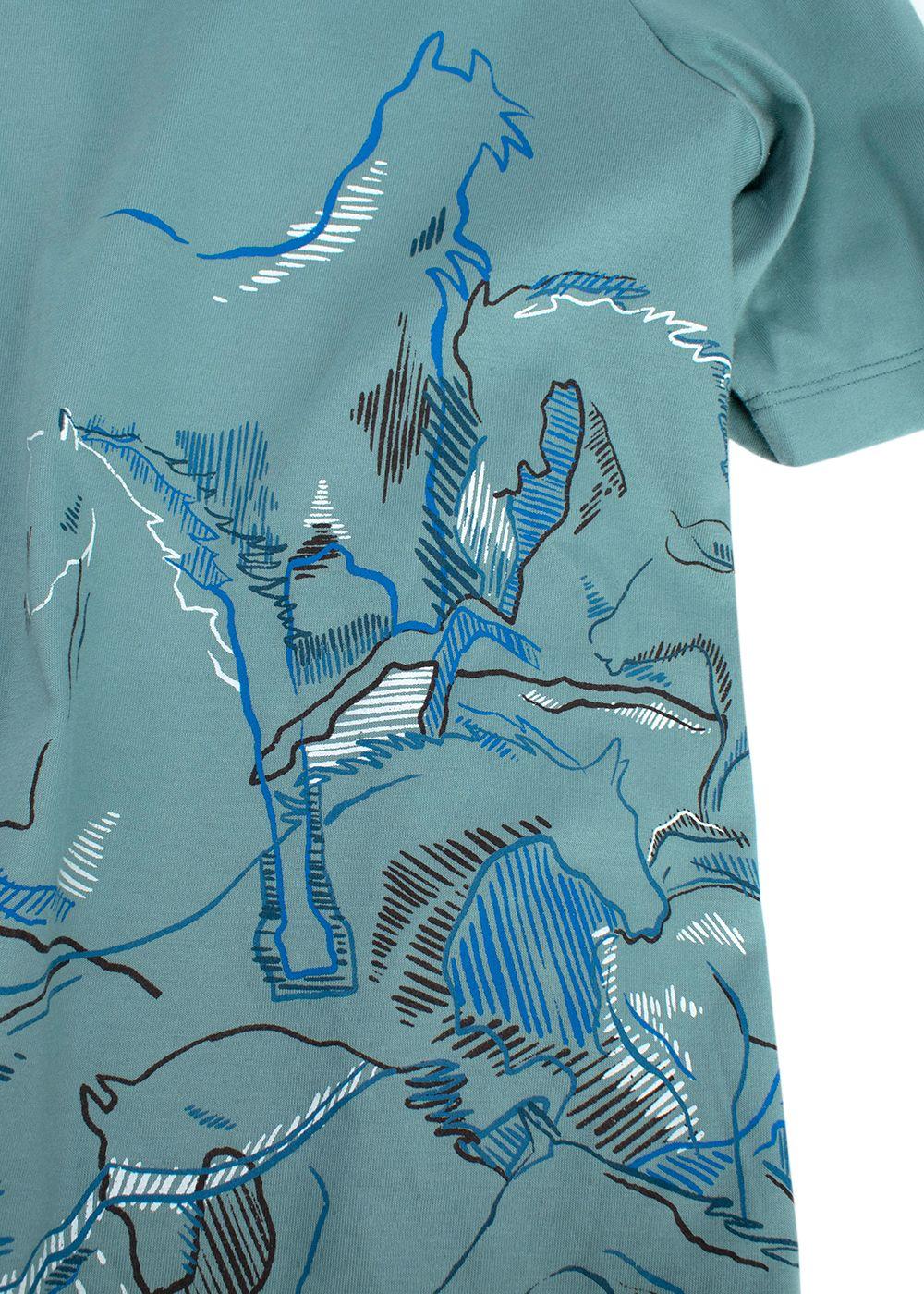 Hermes Teal Horse Print T-Shirt