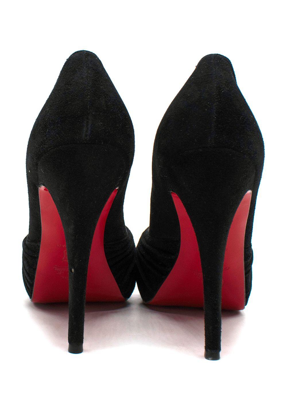 Louboutin Black Suede Peep Toe Pump Heels