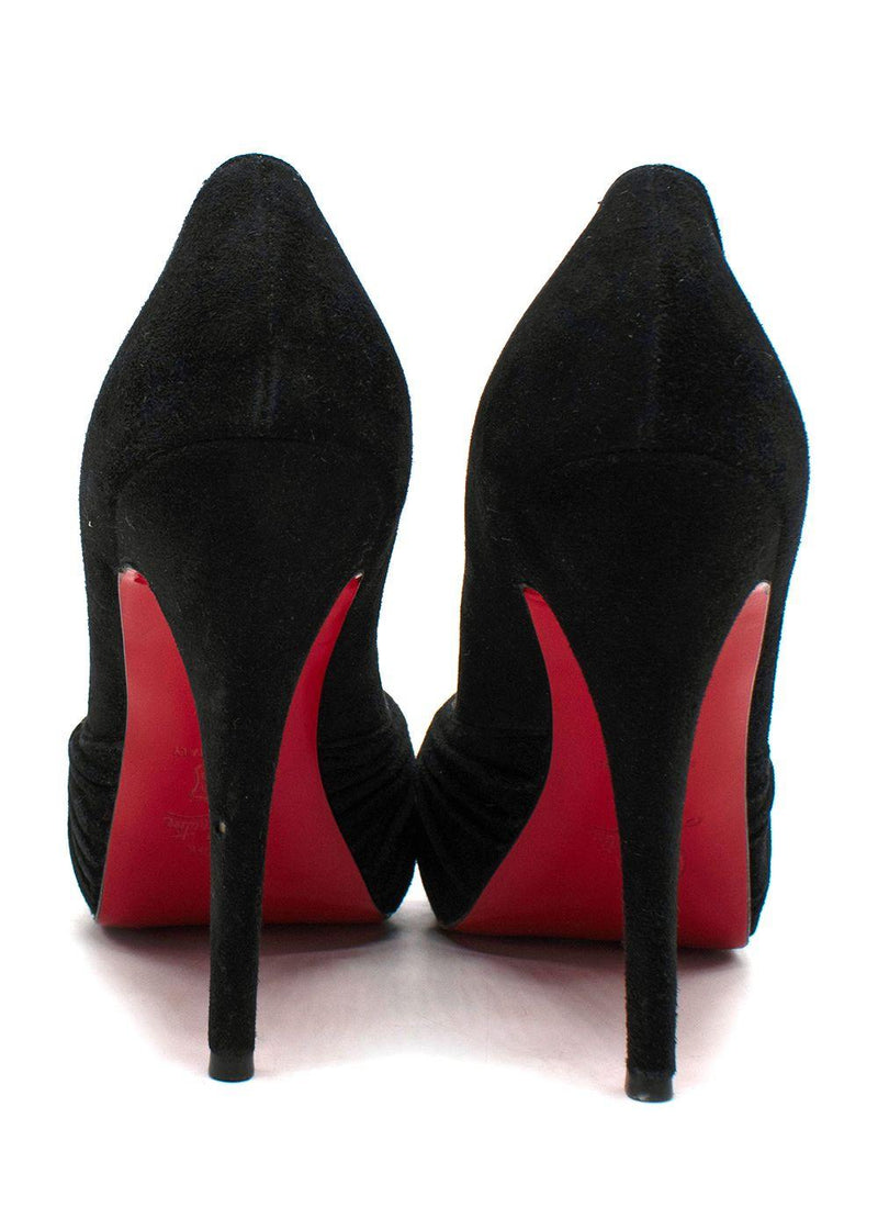 Louboutin Black Suede Peep Toe Pump Heels