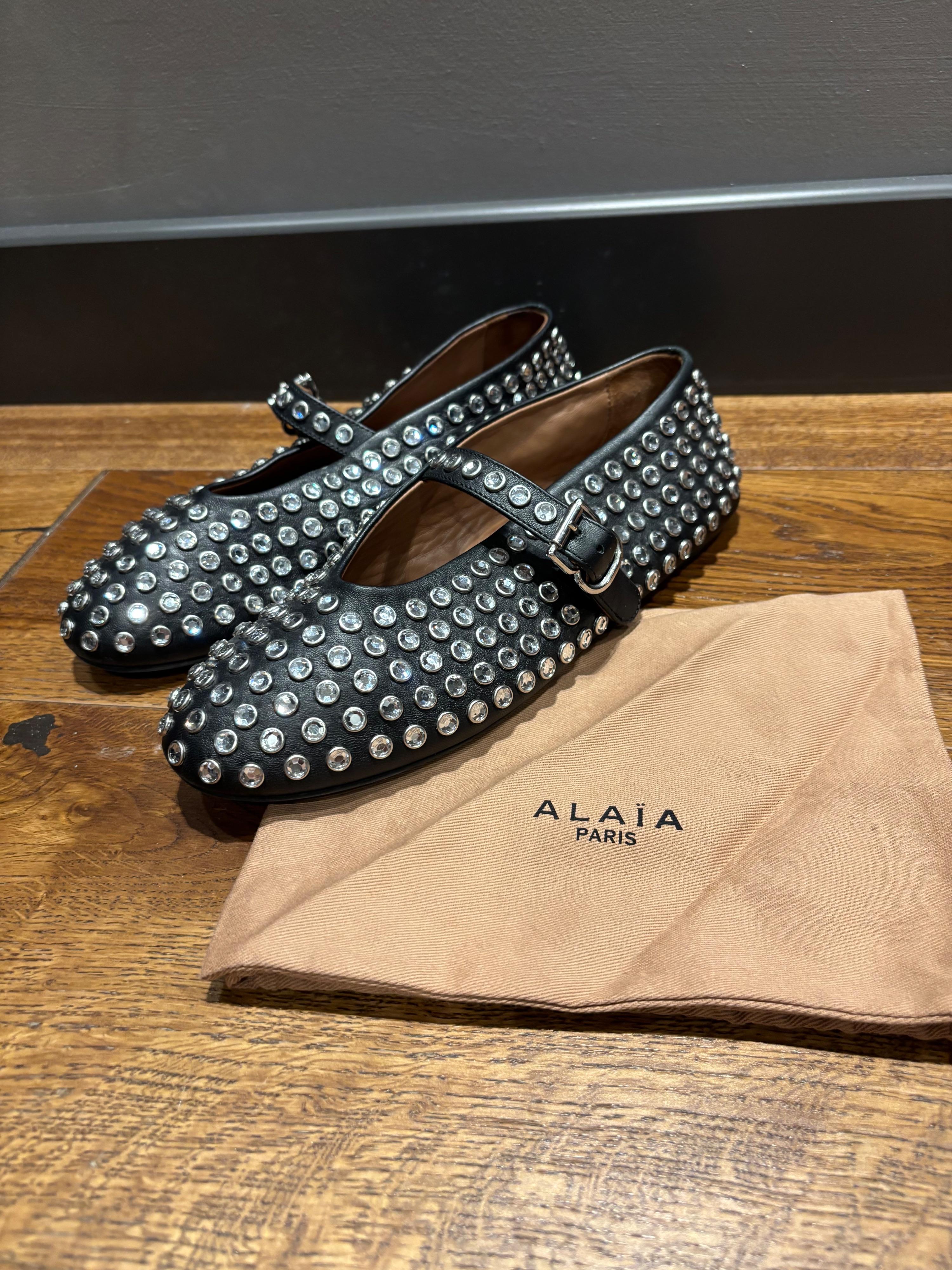 Alaia Embellished Black Ballet Flats