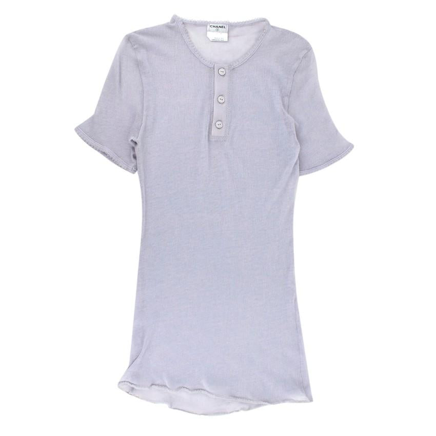 Chanel Lilac-Grey Sheer Cashmere Blend Knit Top