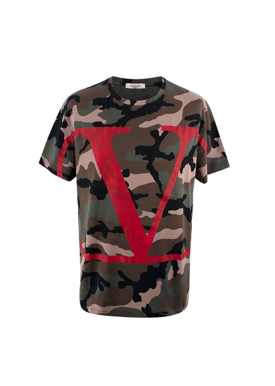 Valentino Camo T-Shirt with Red VLogo