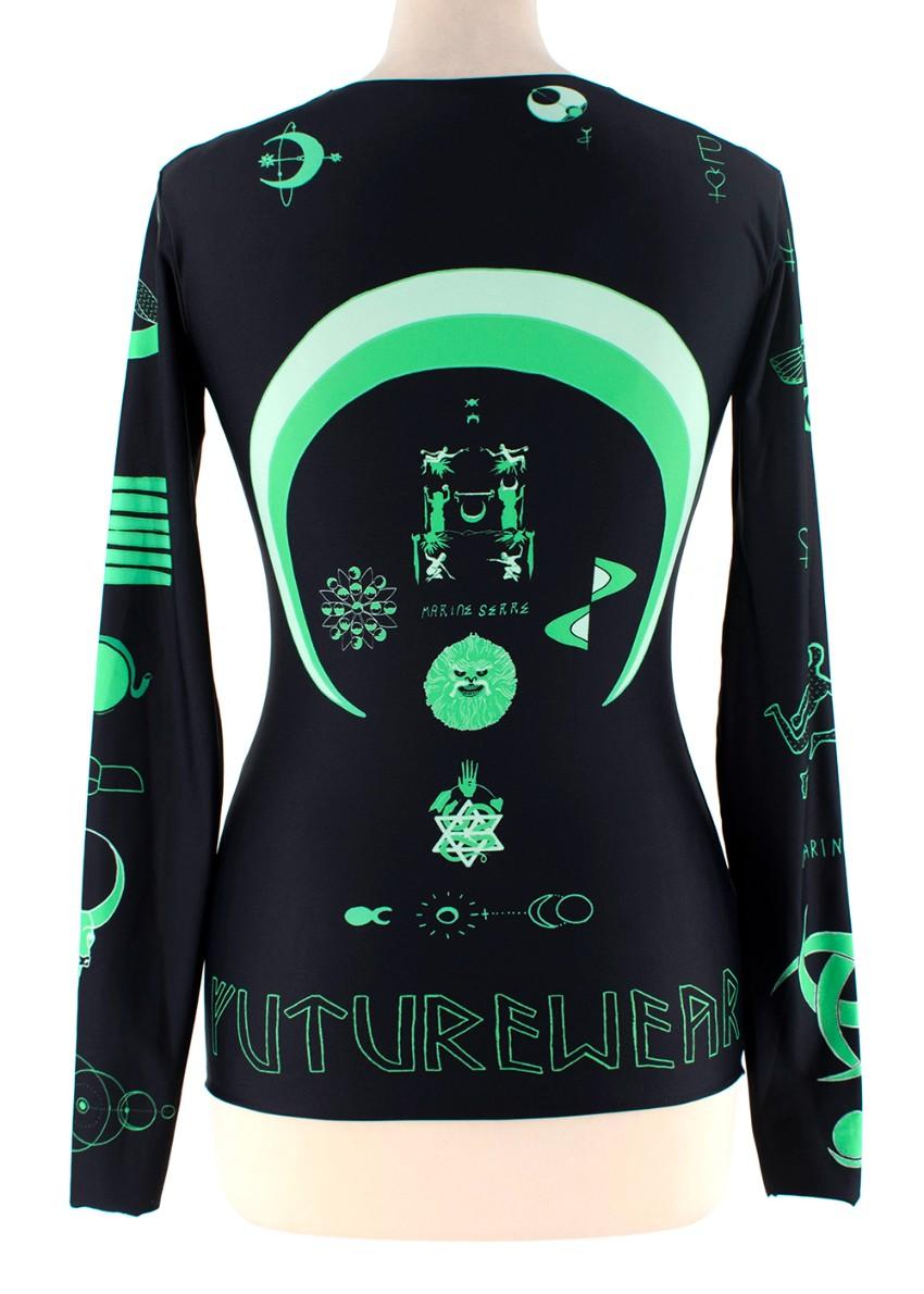 Marine Serre Black & Green Hieroglyphic Print Top