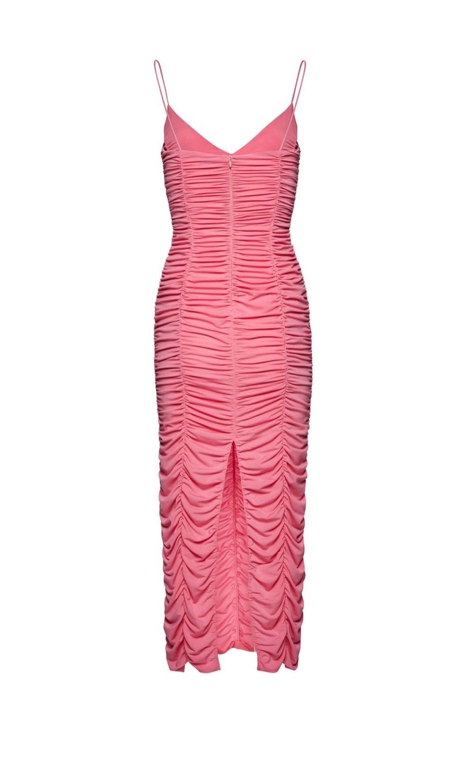 Magda Butrym Pink Ruched Mesh Midi Dress