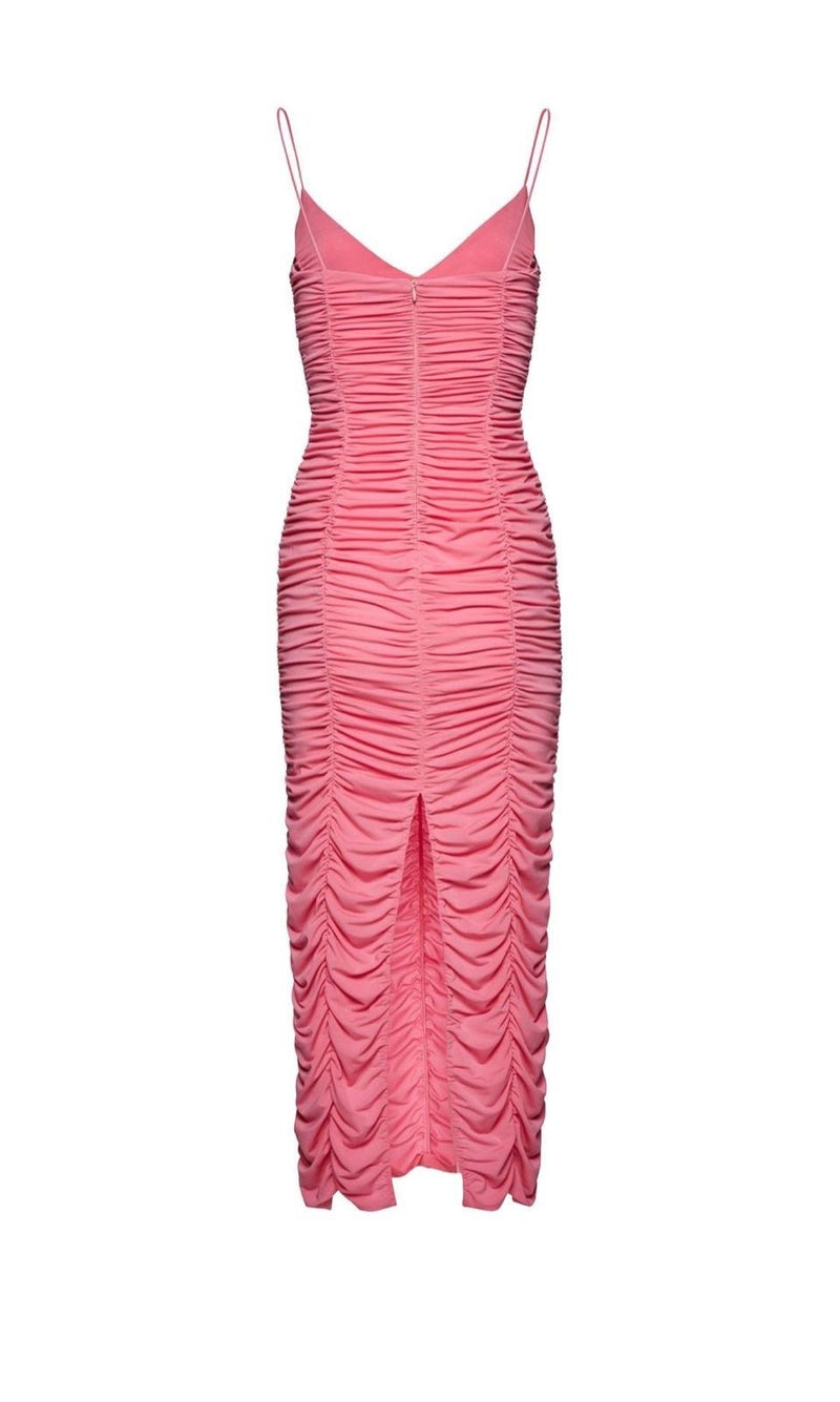 Magda Butrym Pink Ruched Mesh Midi Dress