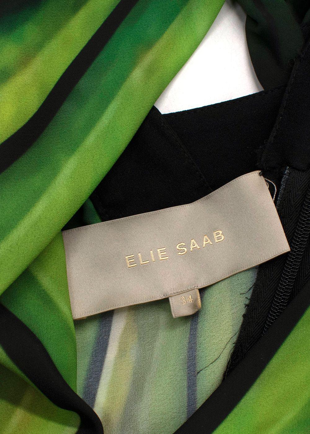 RUNWAY Elie Saab Green Patterned Deep Plunge Gown