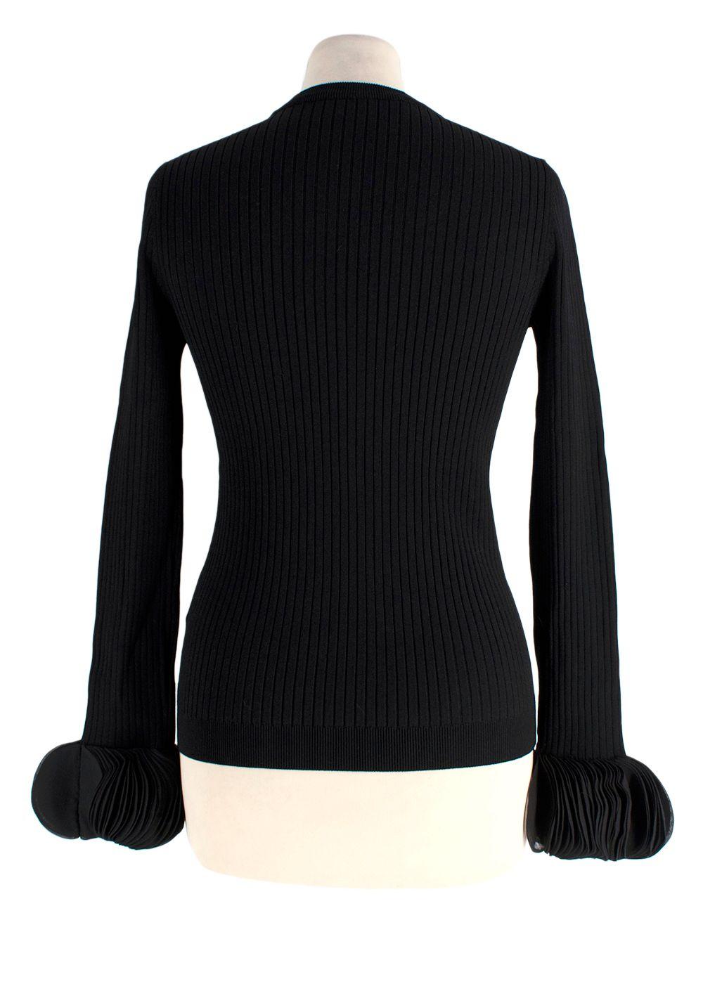 Valentino Black Silk Georgette-Trimmed Ribbed Stretch-Knit Sweater