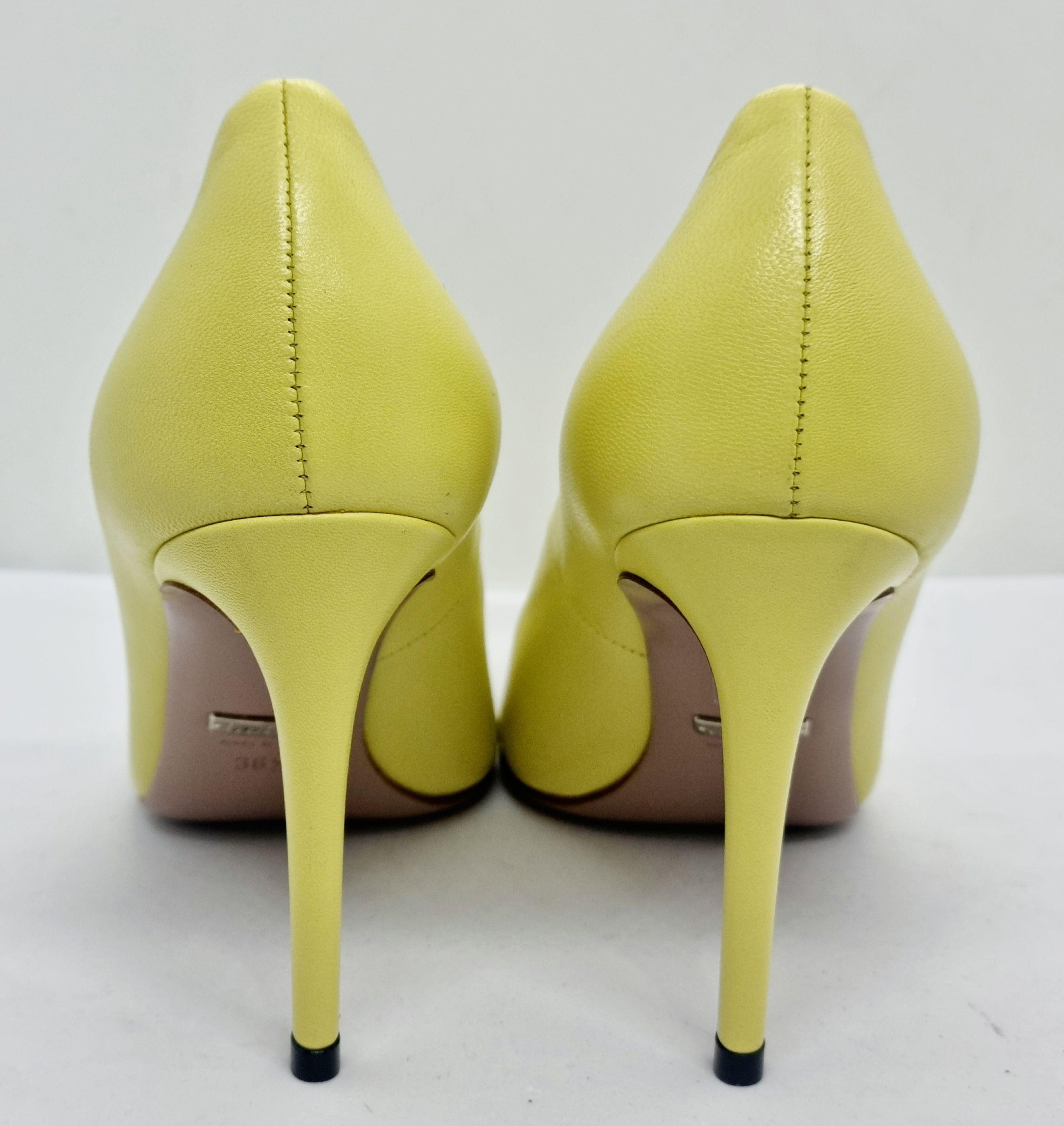 Gucci Yellow Studded Leather Malaga Pointed Toe Pumps