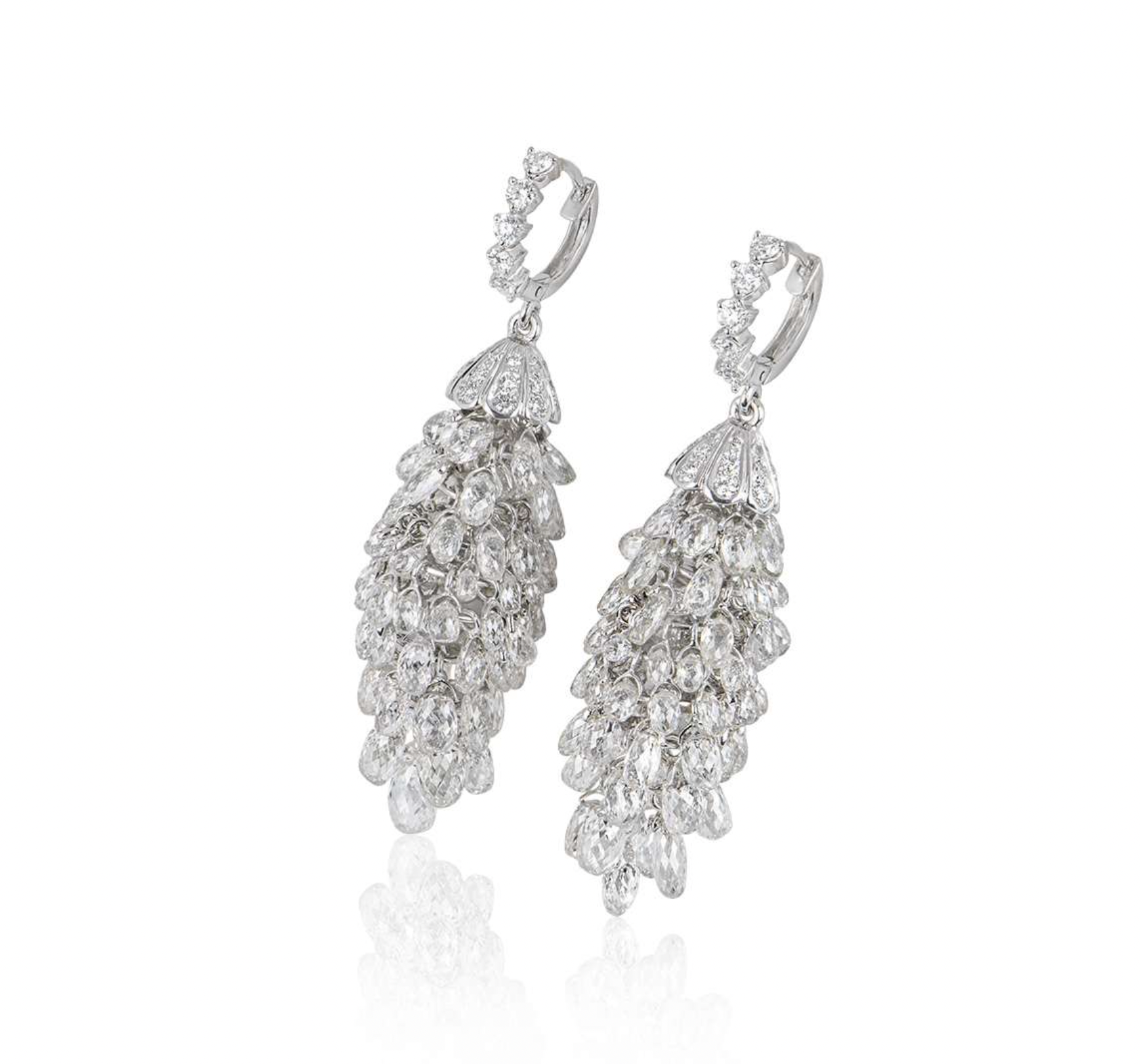 18ct white gold & white diamond Briolette chandelier earrings