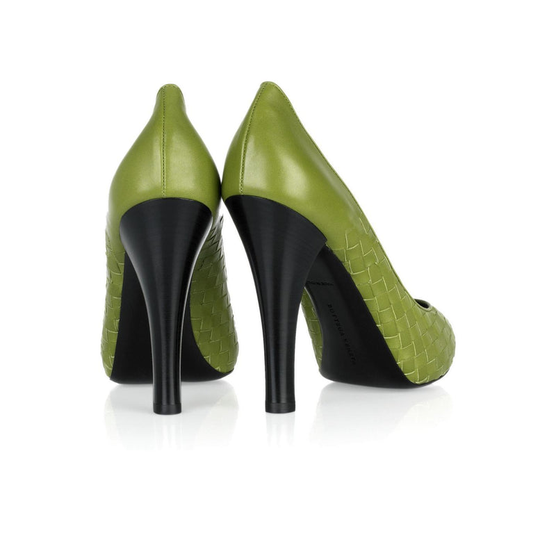 BOTTEGA VENETA Intrecciato leather peep-toe pumps