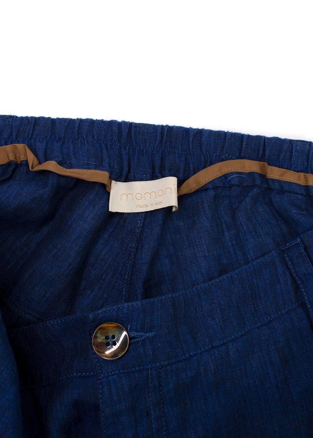 Momoni Navy Linen Wide Leg Trousers