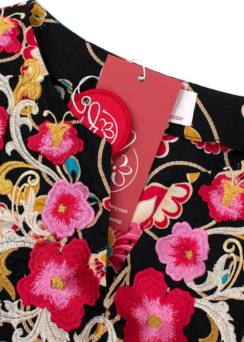 Elegant Embroidery Black Floral Embroidered Kaftan