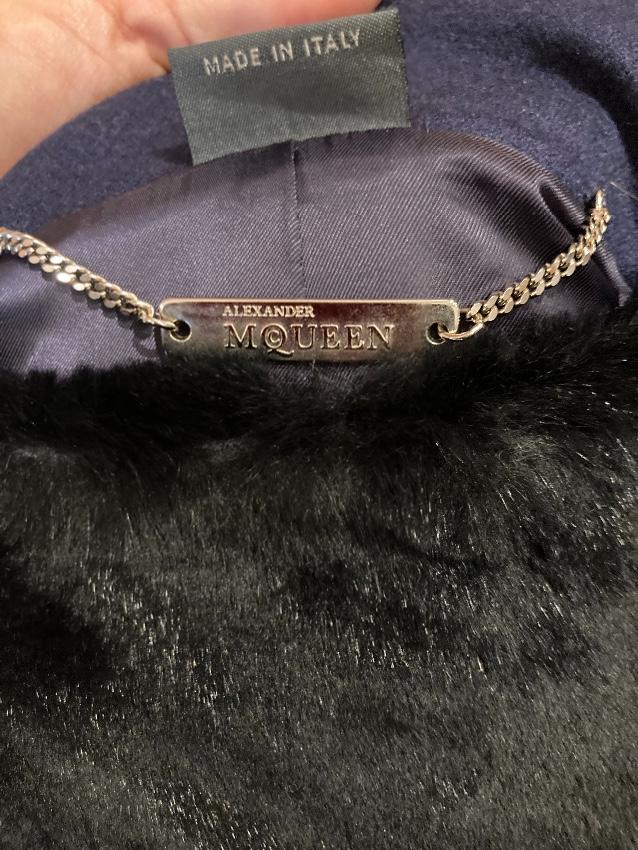 Navy Rabbit-lined wool coat