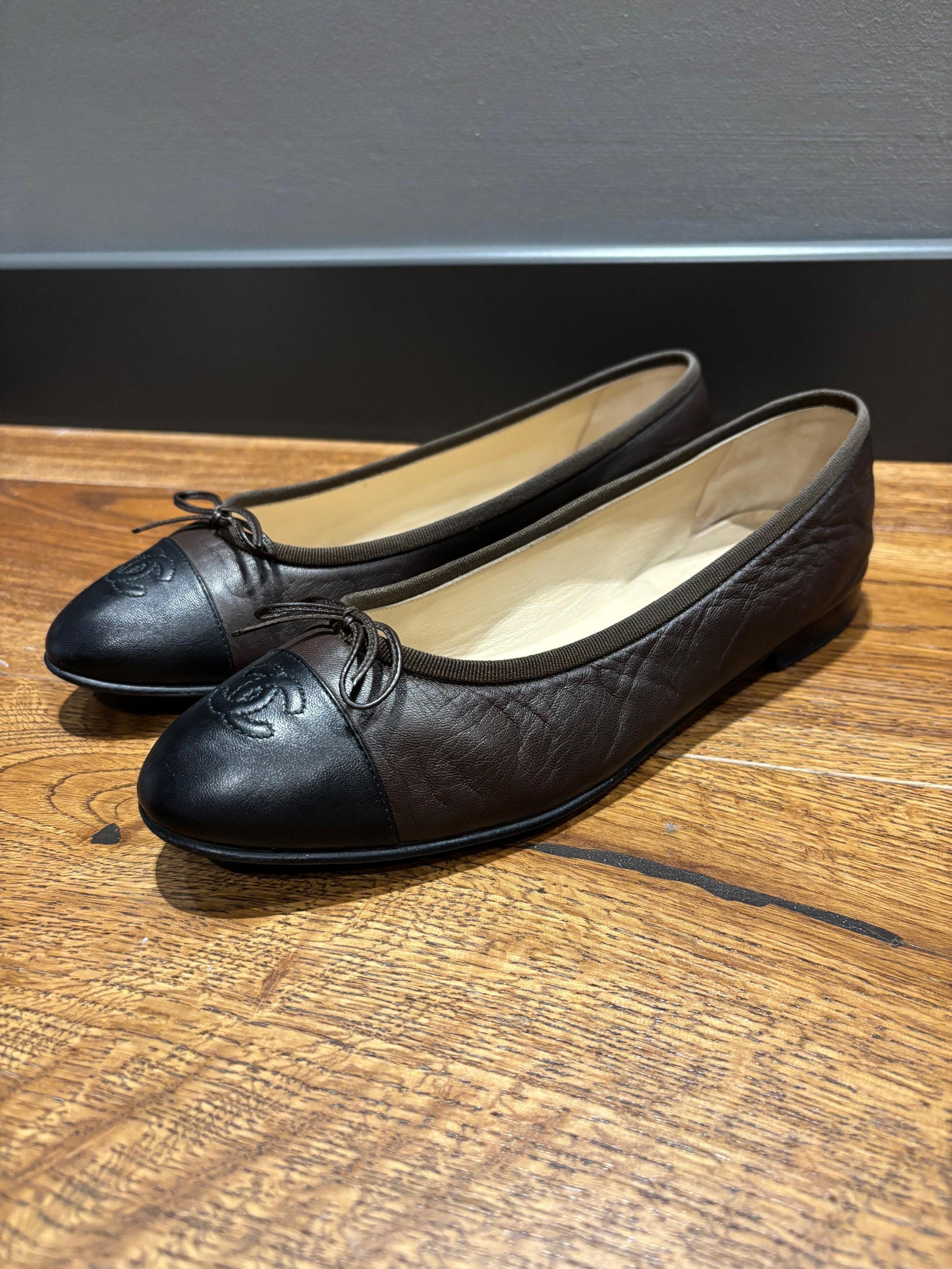 Chanel Black Leather Ballet Flats