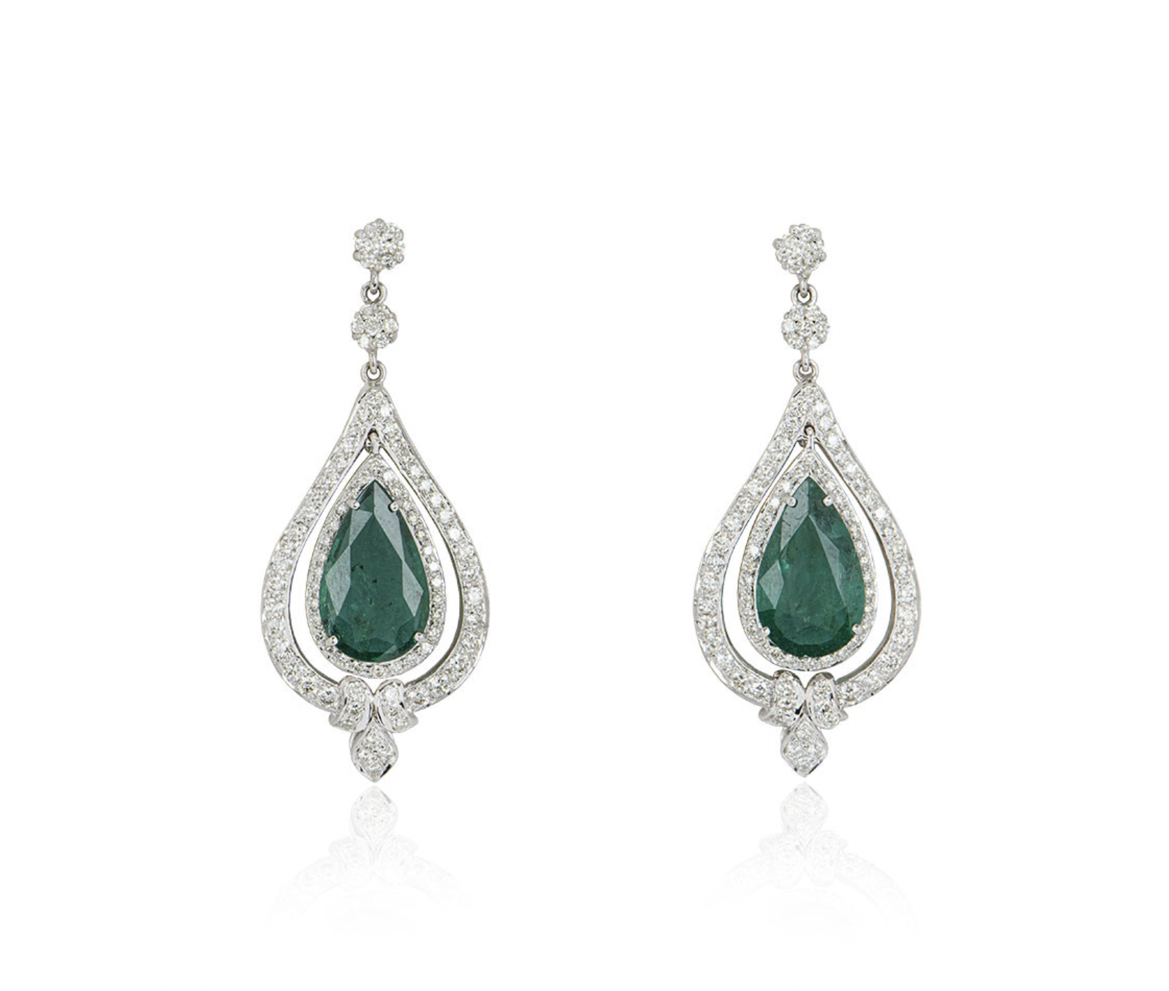 18ct white gold, white diamond & emerald drop earrings
