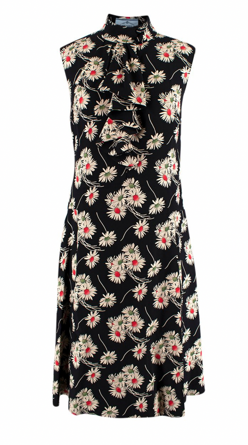 High Neck Floral Print Sleeveless Dress