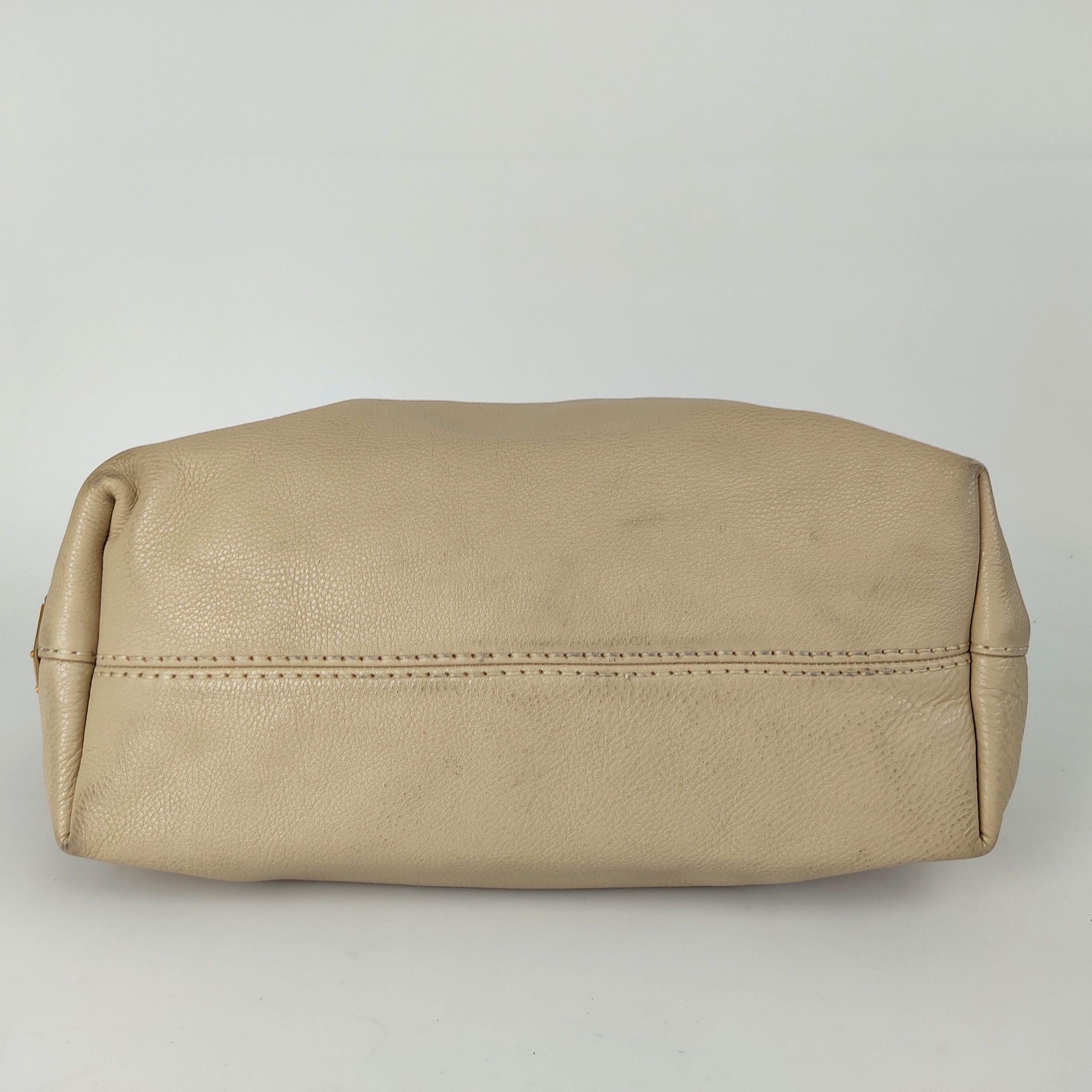 Beige leather logo embossed tote bag