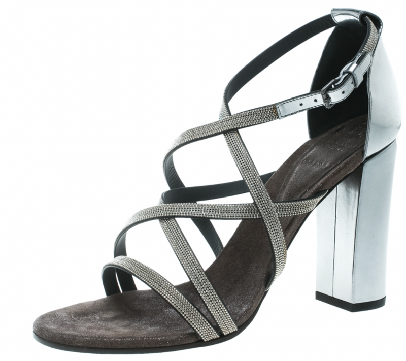 Monili Beaded Silver Leather Sandals