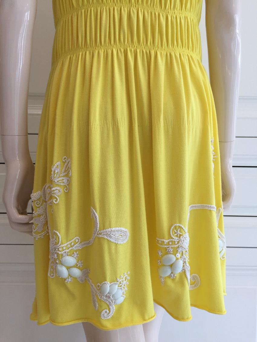 Gaetano Navarra Hand Embroidered Canary Yellow Beaded Dress