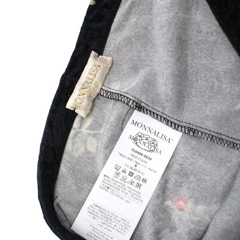 Monnalisa Kids Black Rose Print Velvet Leggings