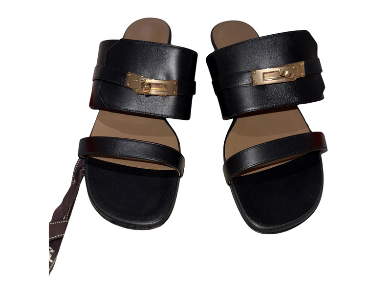 Herms Black Avenue Sandals