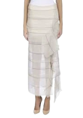 Brunello Cucinelli Grey Silk Tiered Midi Skirt