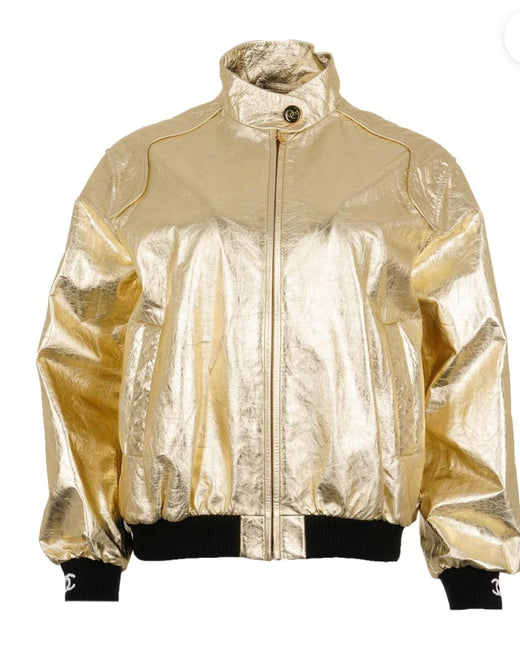 Runway Gold Leather Bomber Jacket