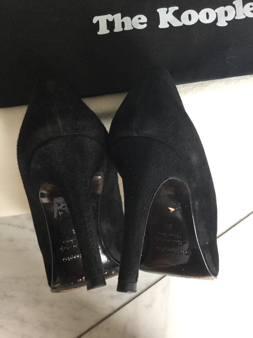 The Kooples Black Suede Gold Cap-Toe Pumps