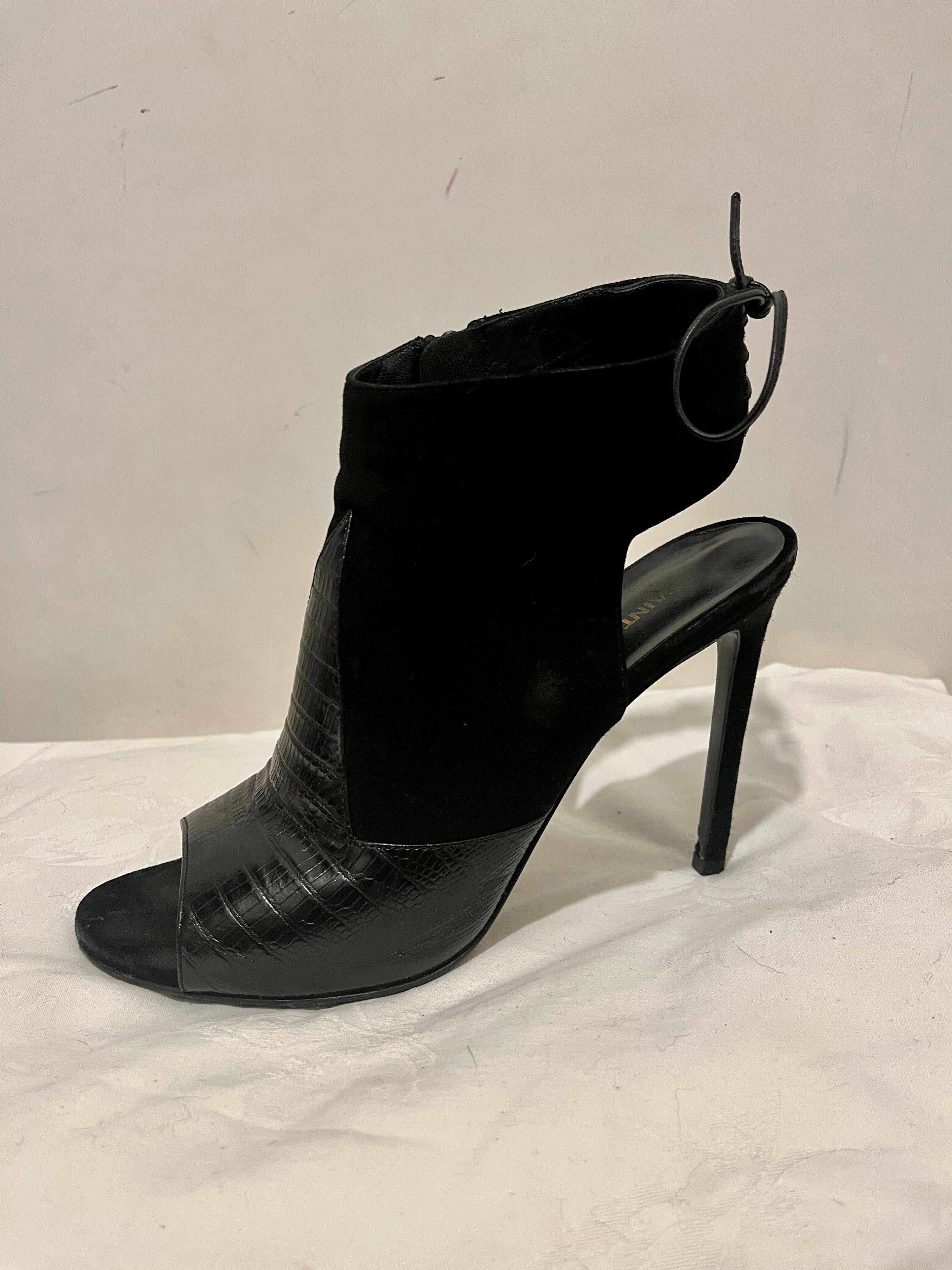 black embossed croc leather & suede Jane heeled booties
