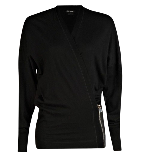 Tom Ford Black Contrasting Panel Silver Zip Cardigan