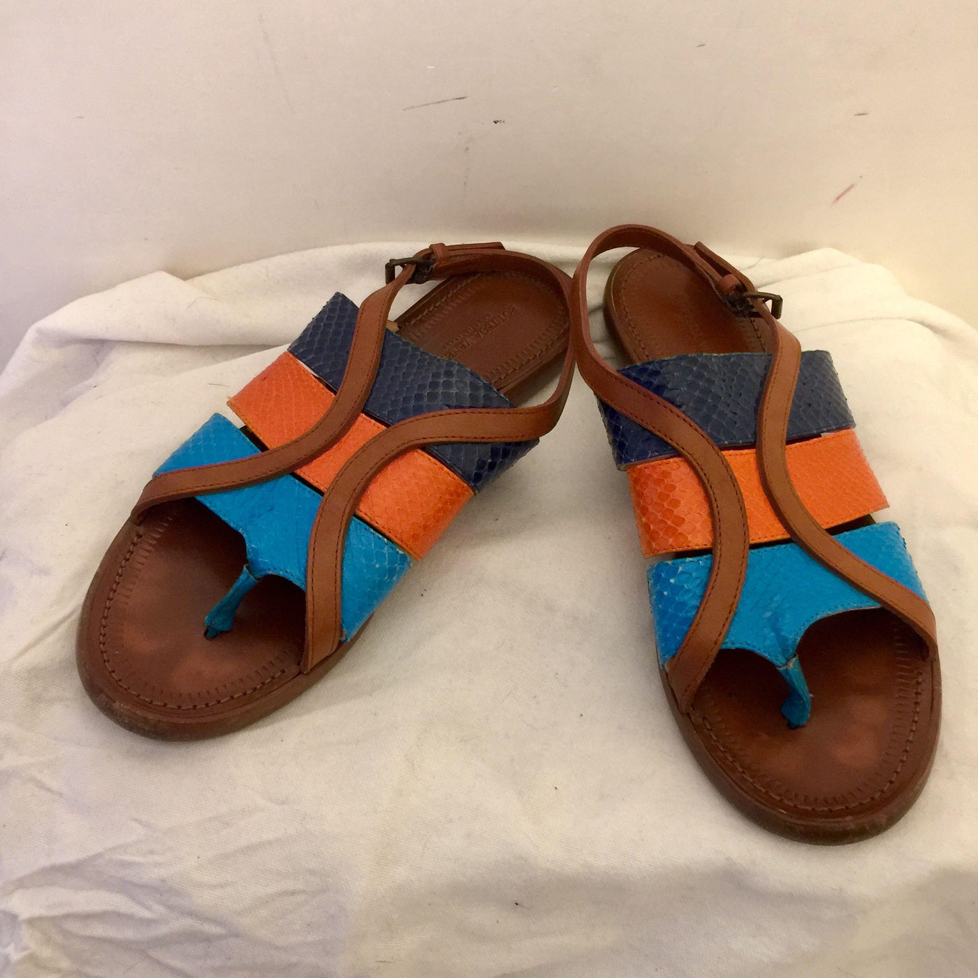 Tricolour snakeskin & tan leather sandals