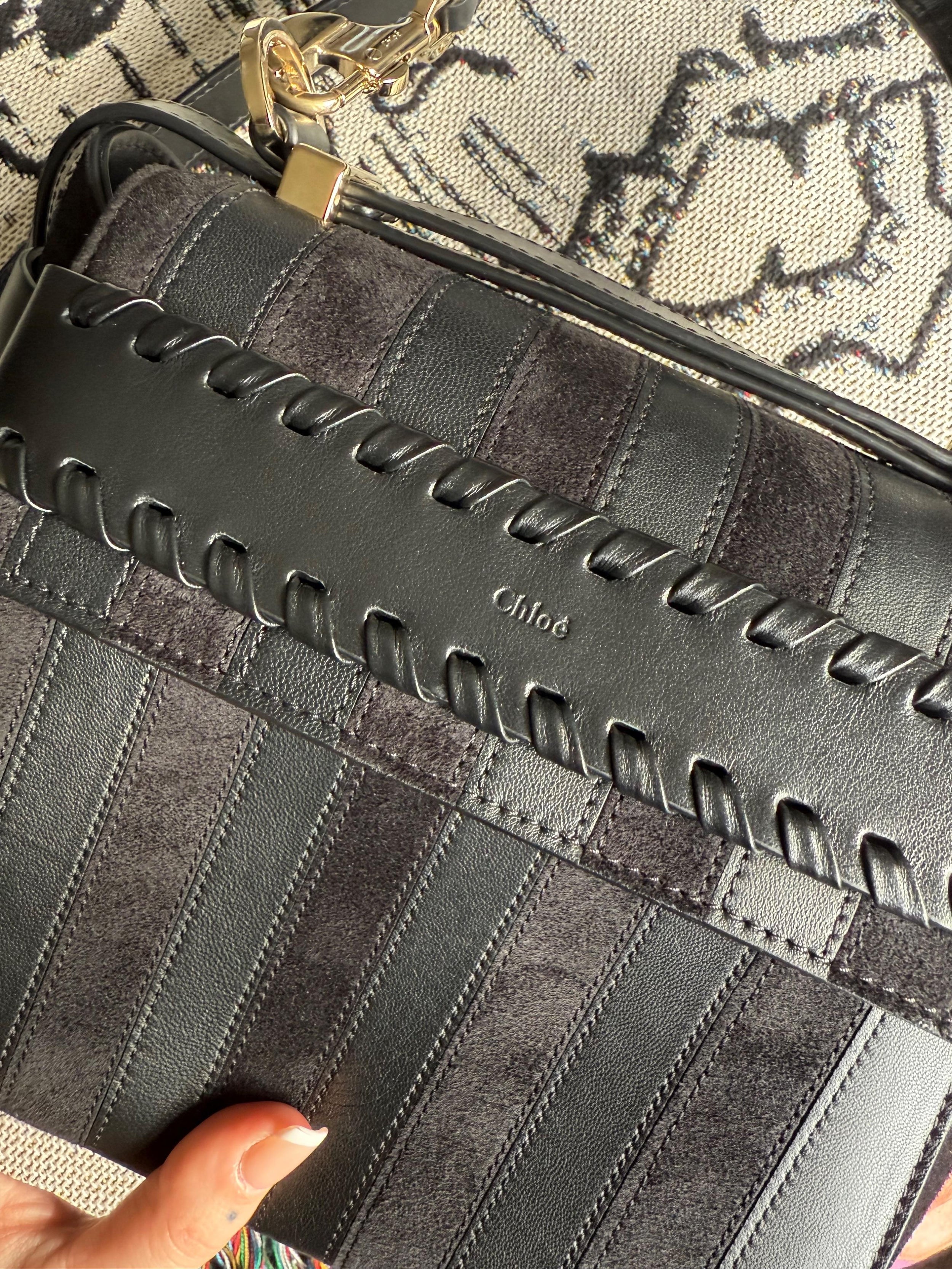 Black Leather Nacha Top-Handle Bag