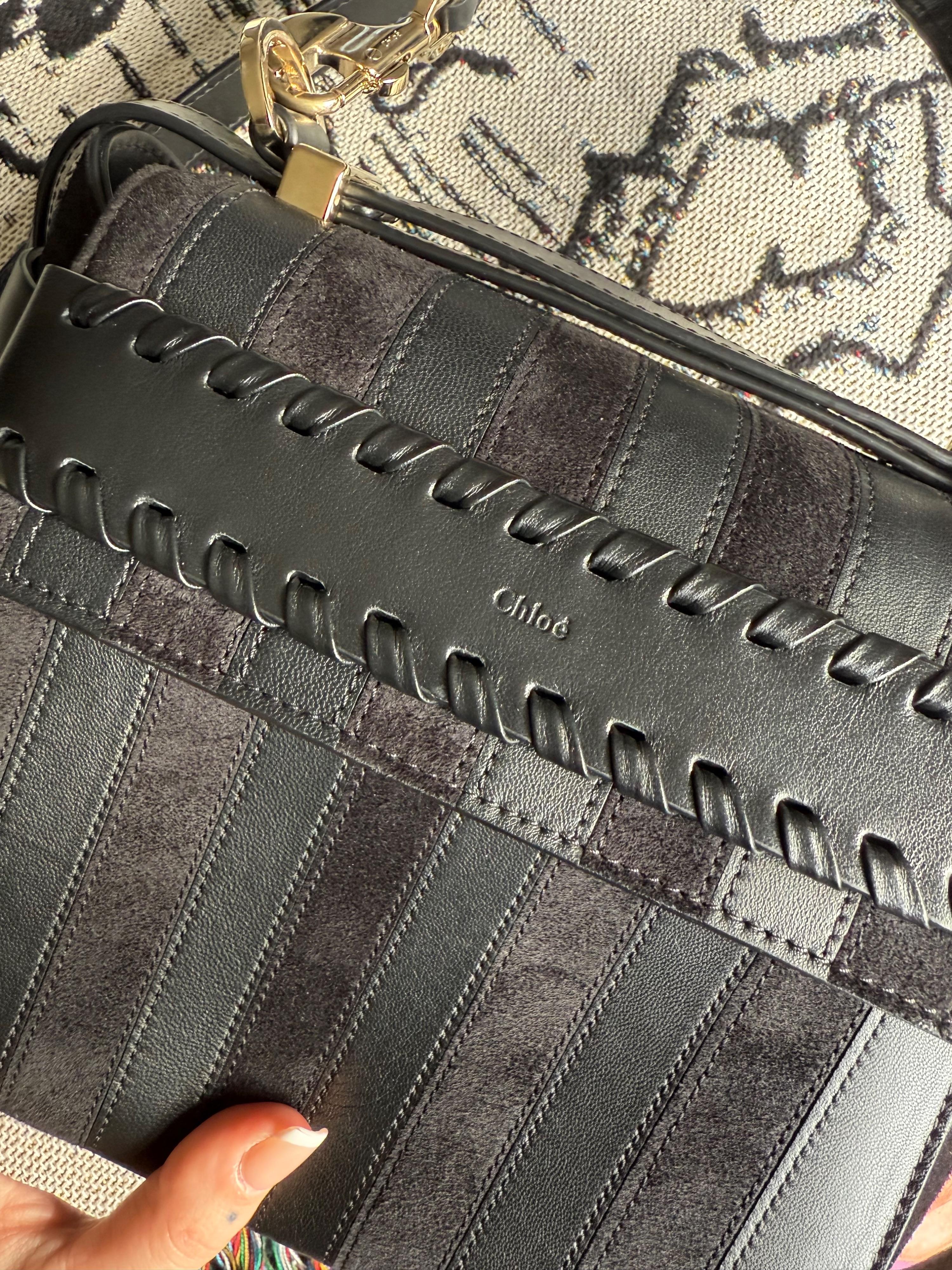 Black Leather Nacha Top-Handle Bag
