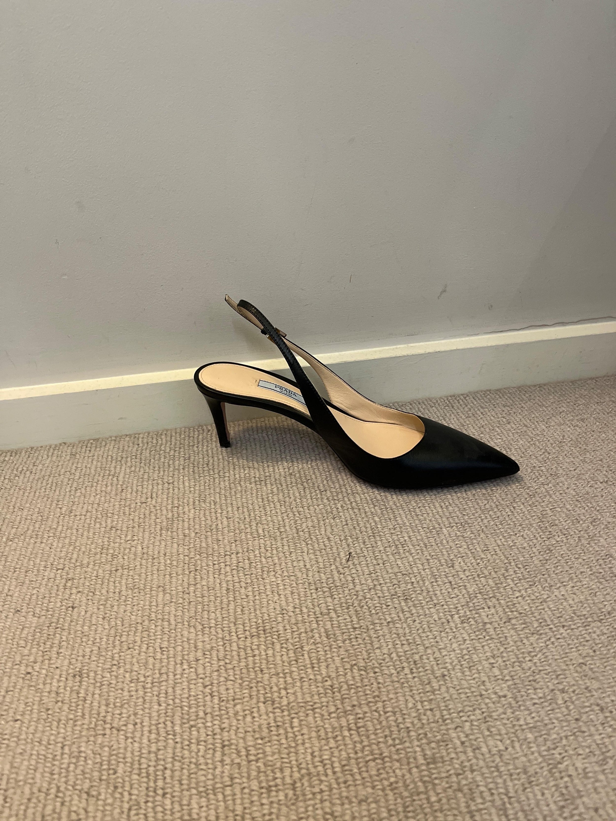 Black Leather Slingback Sandals