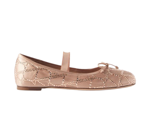 Valentino Embellished Satin Ballet Flats