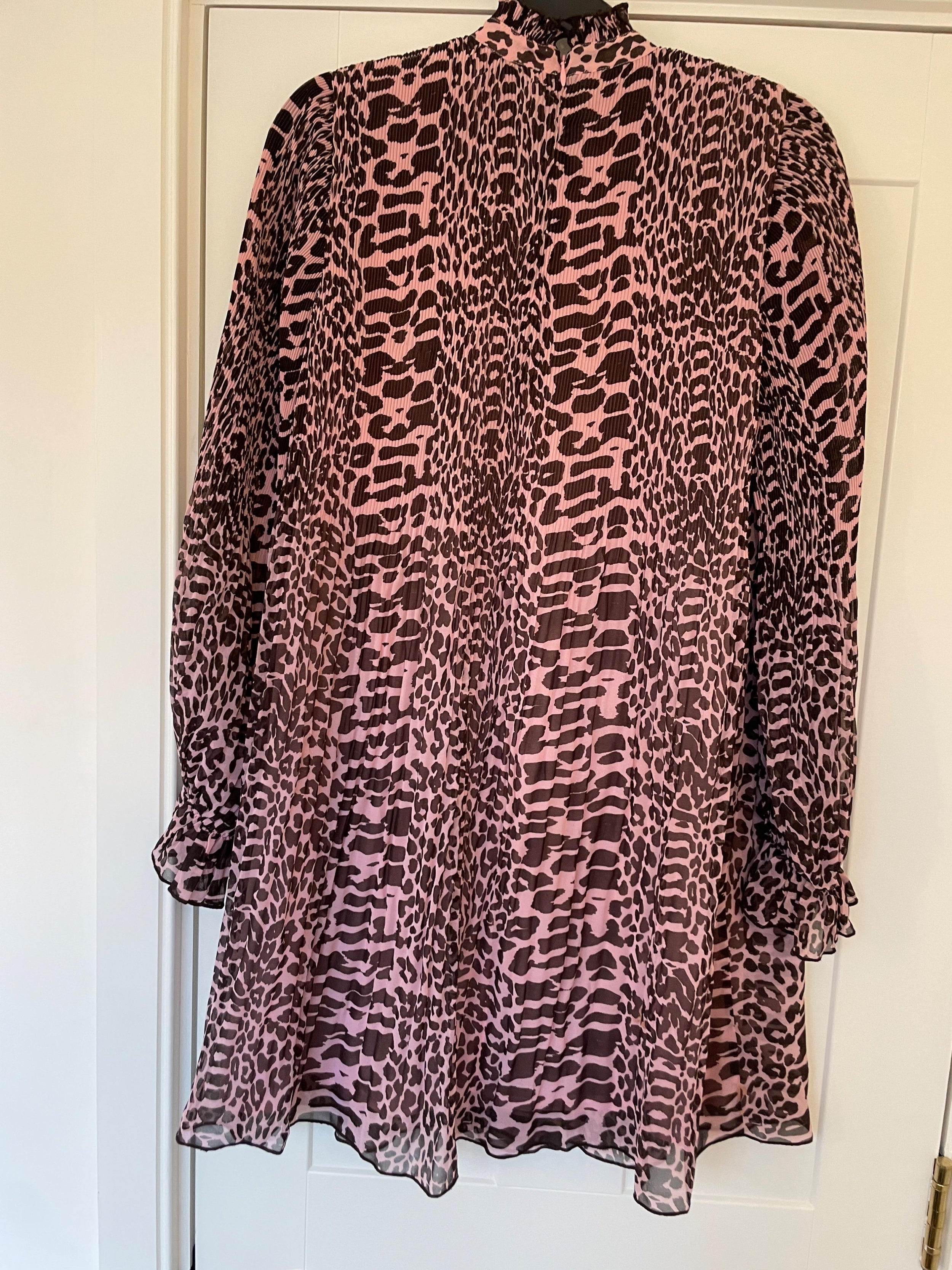 Pink Leopard Printed Georgette Mini Dress
