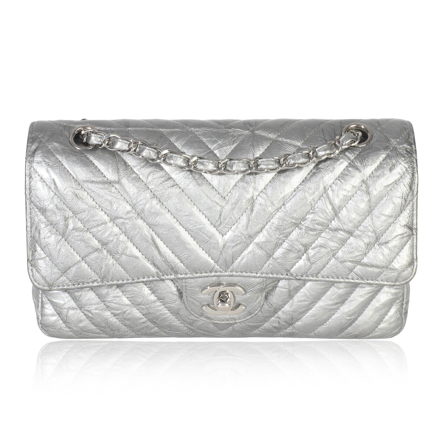 Chanel  Metallic Patent Crumpled Calfskin Chevron Medium Double Flap Bag