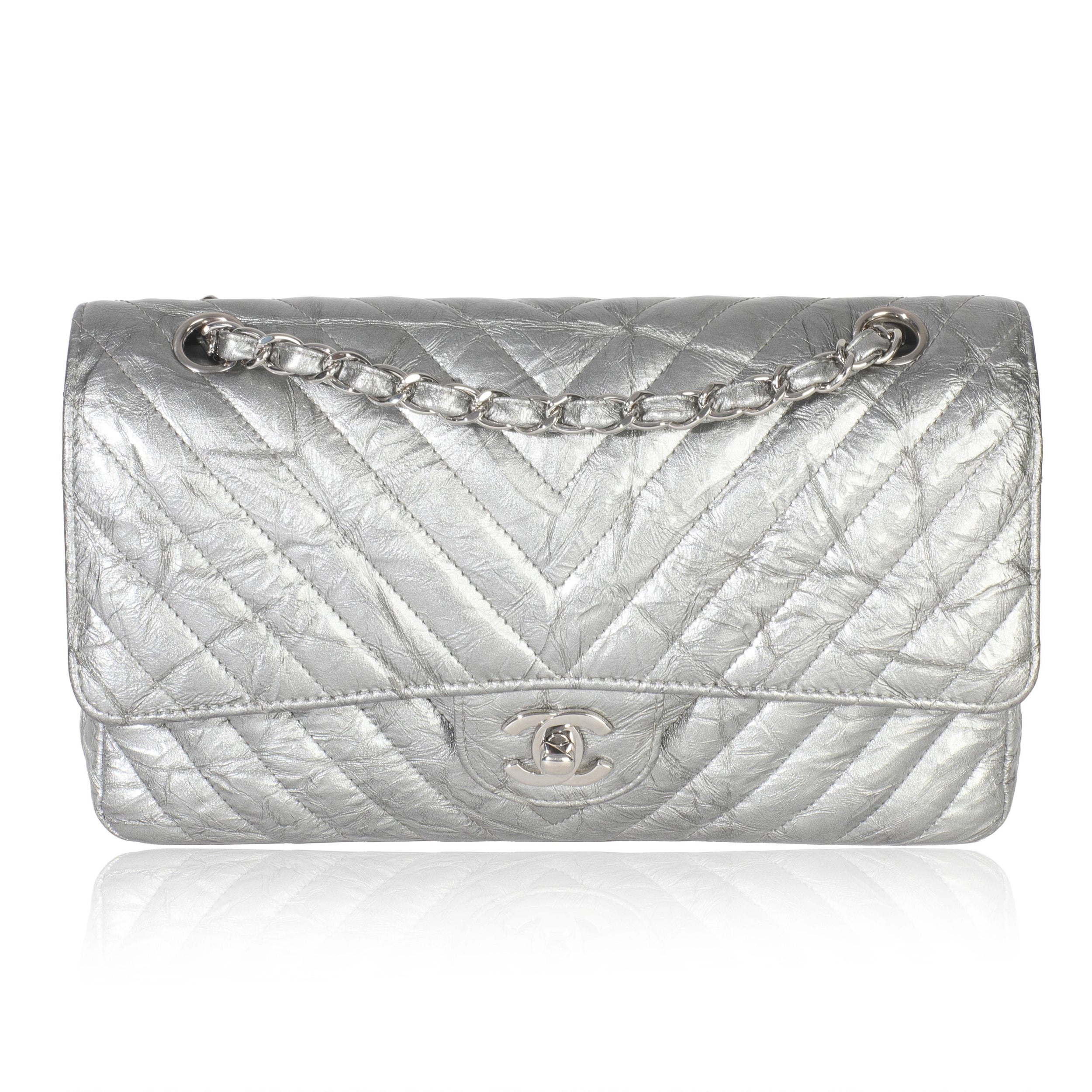Chanel  Metallic Patent Crumpled Calfskin Chevron Medium Double Flap Bag
