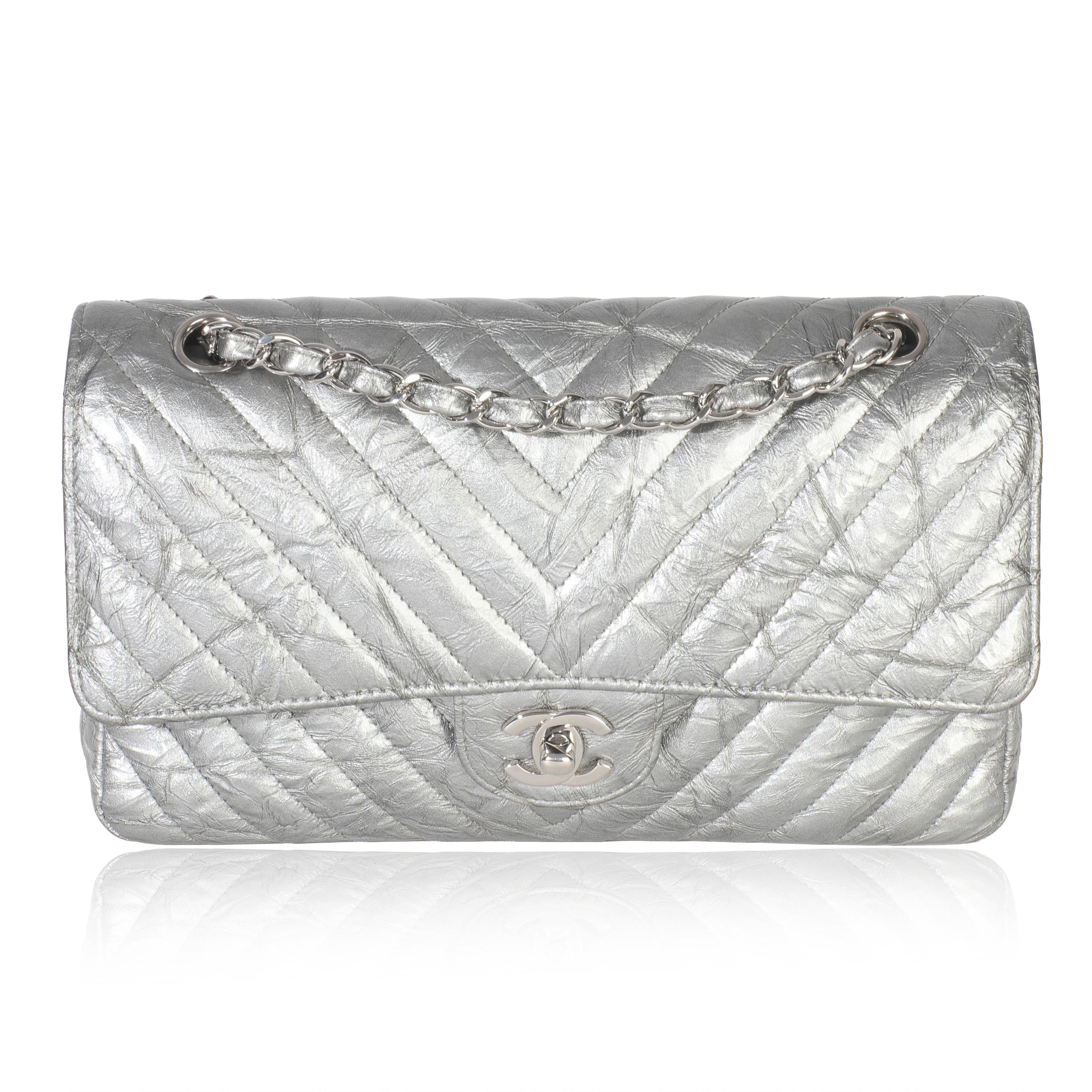 Chanel  Metallic Patent Crumpled Calfskin Chevron Medium Double Flap Bag
