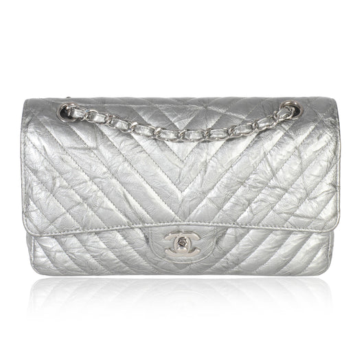 Chanel  Metallic Patent Crumpled Calfskin Chevron Medium Double Flap Bag