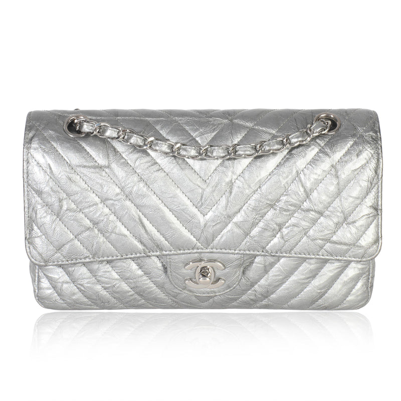 Chanel  Metallic Patent Crumpled Calfskin Chevron Medium Double Flap Bag