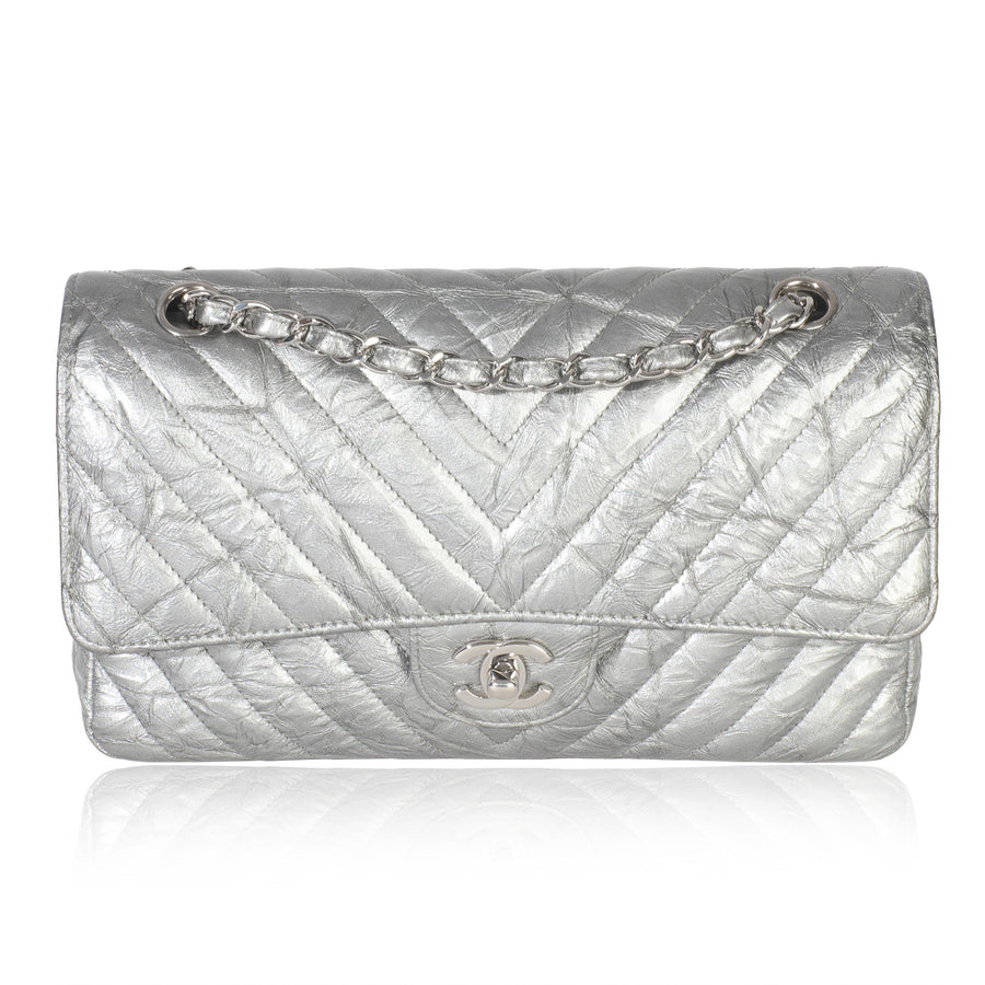 Chanel  Metallic Patent Crumpled Calfskin Chevron Medium Double Flap Bag