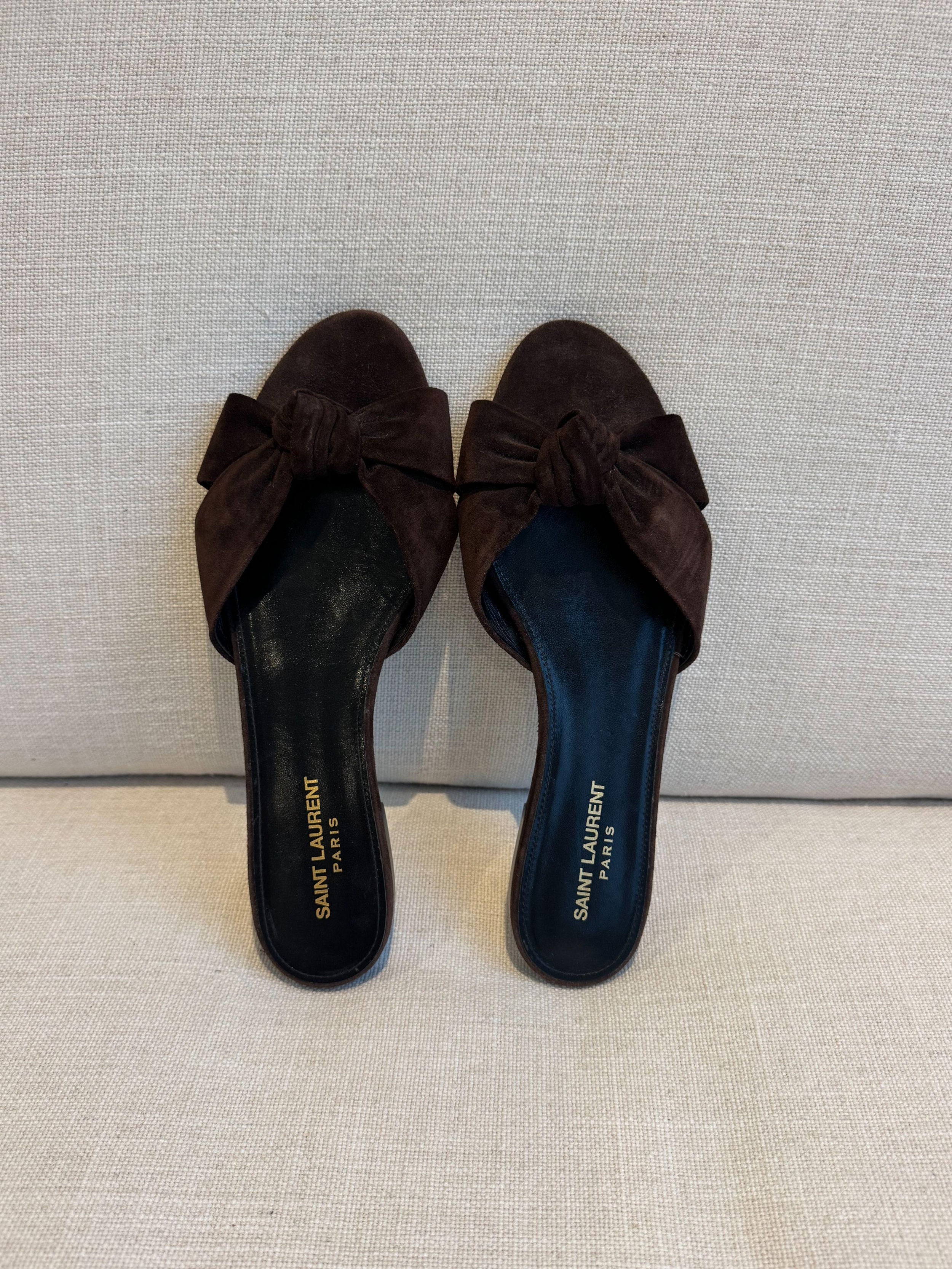 Saint Laurent Brown Suede Bianca Flat Sandals