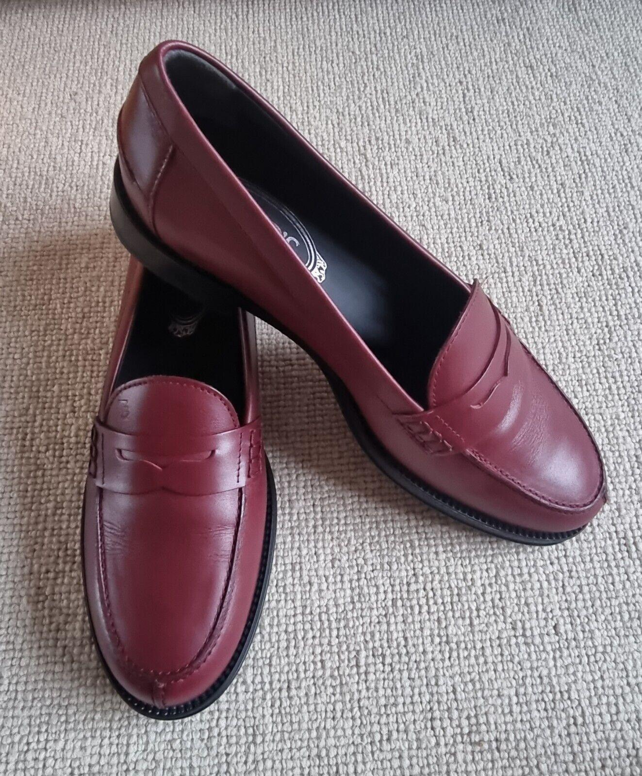 Tod's Dark Red Leather Loafers