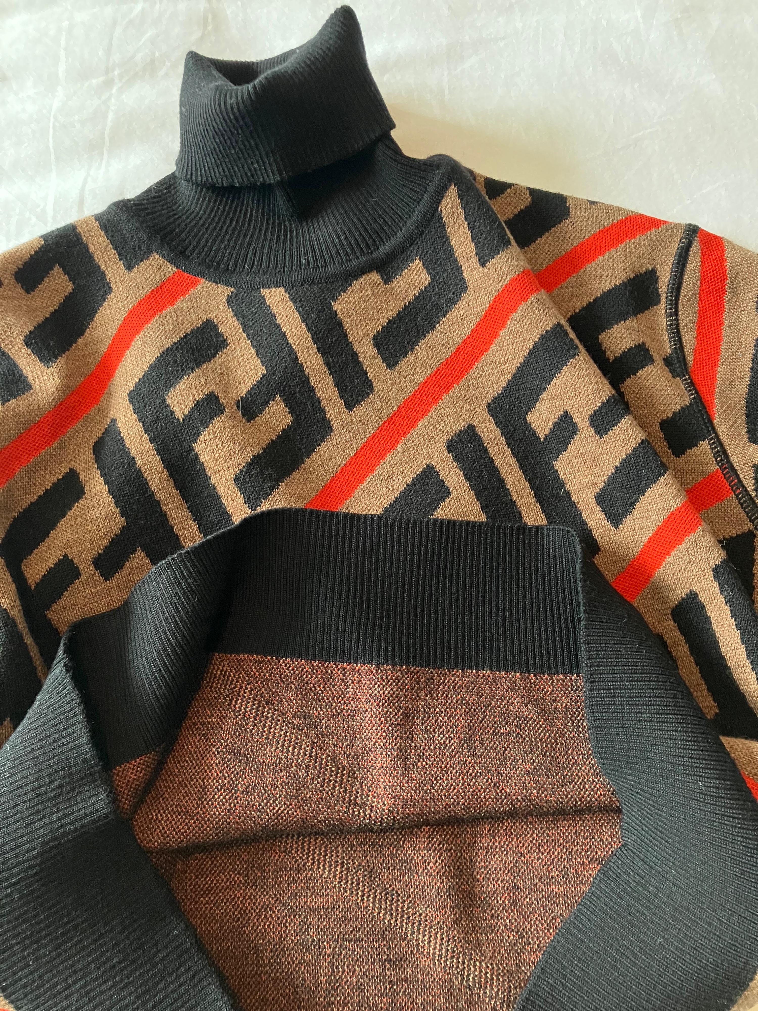Fendi Kids Monogram Wool Turtle Neck Jumper