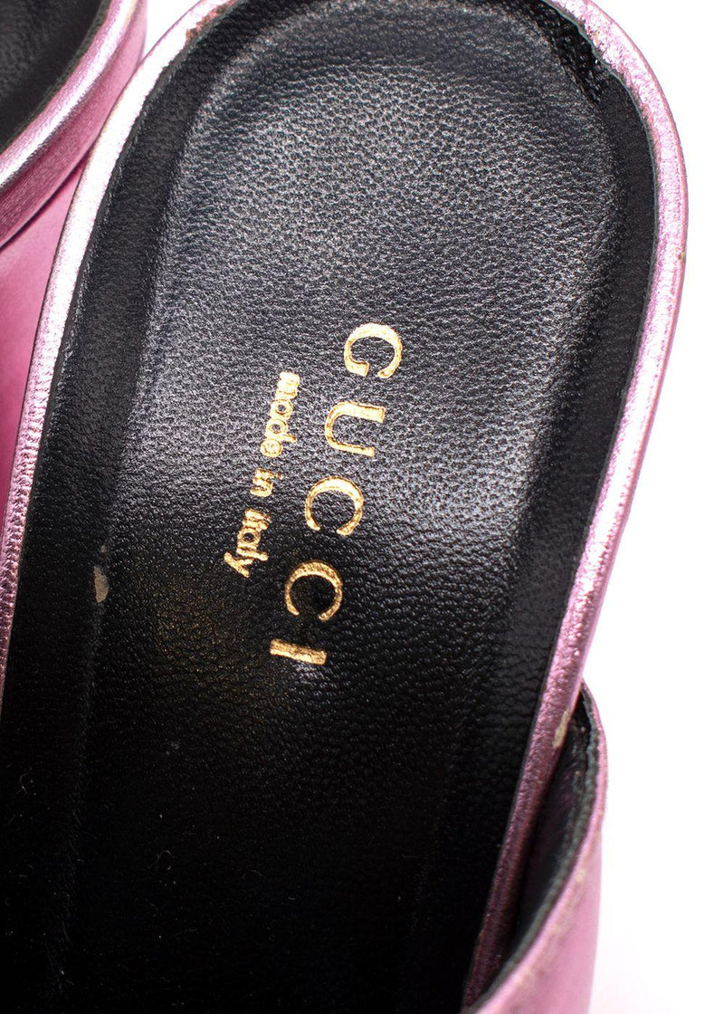 Gucci Pink Metallic Leather Sylvie Mules