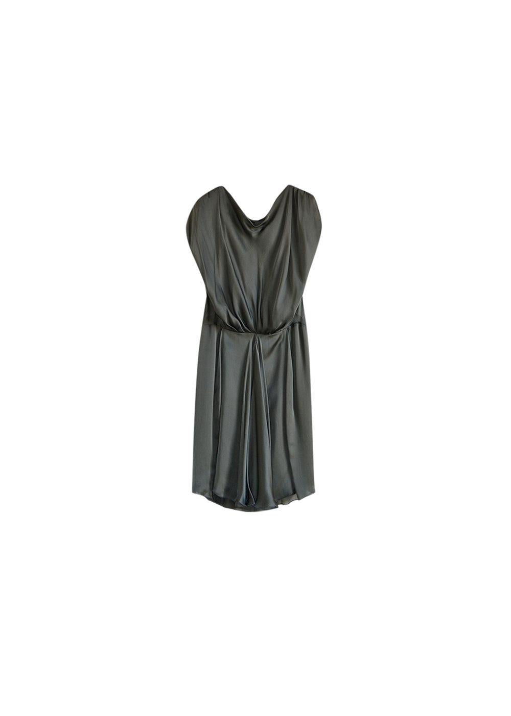 Olive silk satin draped dress