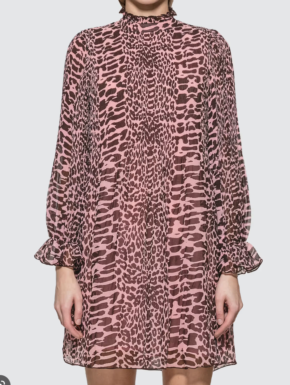 Pink Leopard Printed Georgette Mini Dress