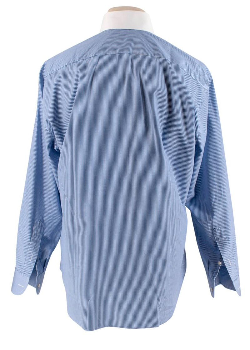 Simone Abbarchi Blue Striped Cotton Long Sleeve Tailored Shirt